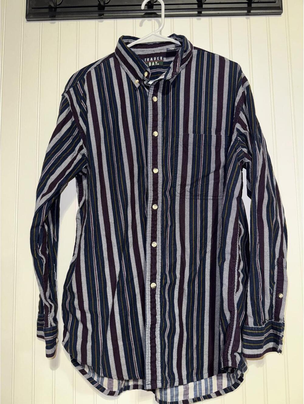 Vintage Trader Bay 90s Striped Corduroy Button Down Shirt Men Size L